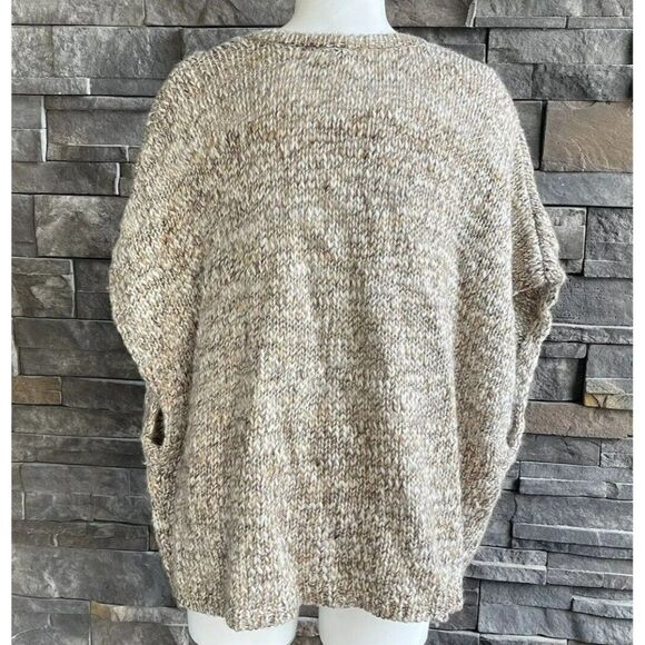 J. Jill Pure Jill Knit Poncho Open Front Cardigan Sweater Beige S/M Oversize - Picture 2 of 5